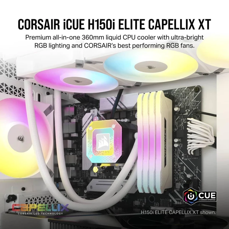 Corsair iCue H150i Elite Capellix XT Extreme Performance 360MM RGB Liquid CPU Cooler (White)