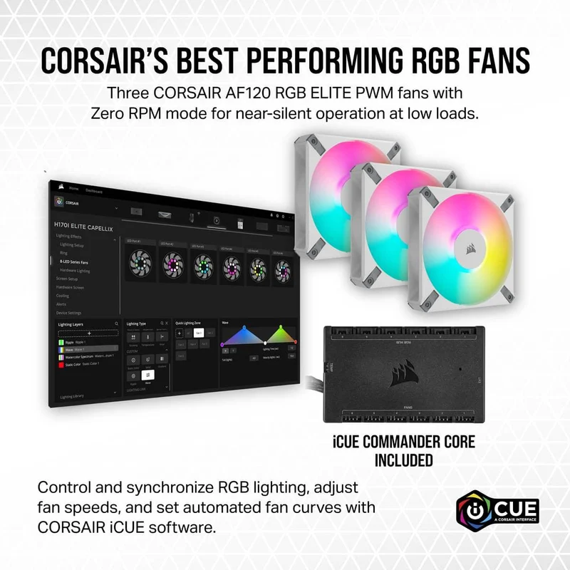 Corsair iCue H150i Elite Capellix XT Extreme Performance 360MM RGB Liquid CPU Cooler (White)