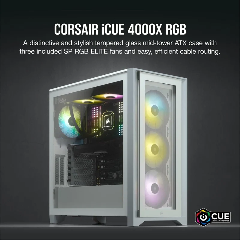 Corsair iCUE 4000X RGB Tempered Glass Mid-Tower ATX Case (White)