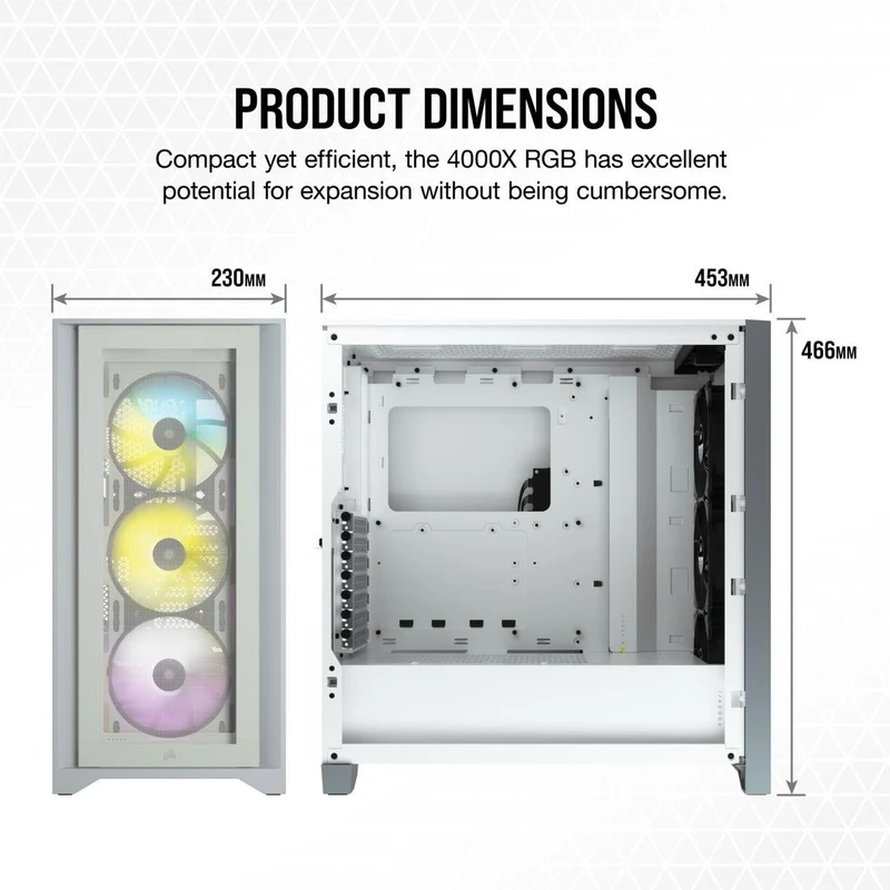Corsair iCUE 4000X RGB Tempered Glass Mid-Tower ATX Case (White)