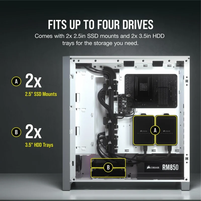 Corsair iCUE 4000X RGB Tempered Glass Mid-Tower ATX Case (White)