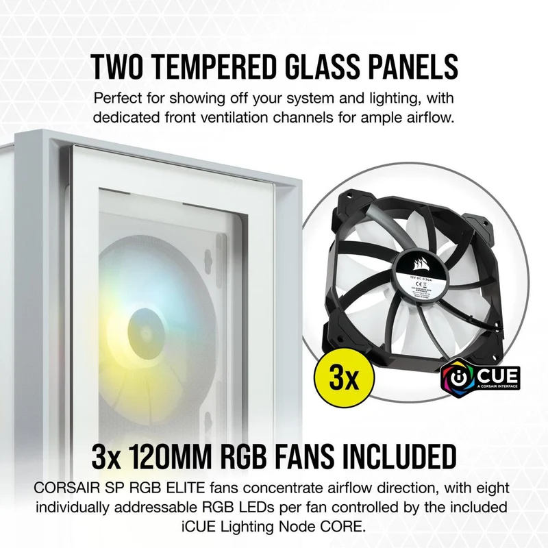 Corsair iCUE 4000X RGB Tempered Glass Mid-Tower ATX Case (White)