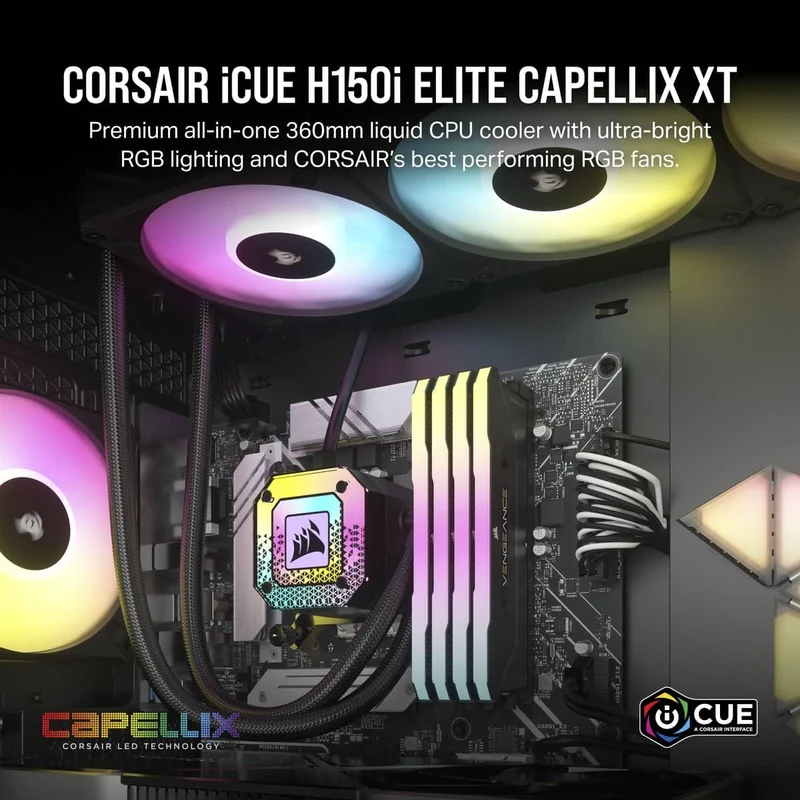 Corsair iCue H150i Elite Capellix XT Extreme Performance 360MM RGB Liquid CPU Cooler (Black)
