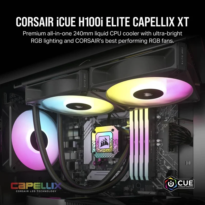 Corsair iCue H100i Elite Capellix XT Extreme Performance 240MM RGB Liquid CPU Cooler (Black)
