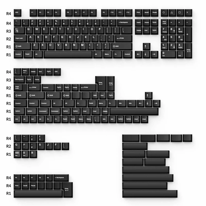 Keychron Cherry Profile Double Shot PBT Full Set Keycaps - White On Black (PBT-10)