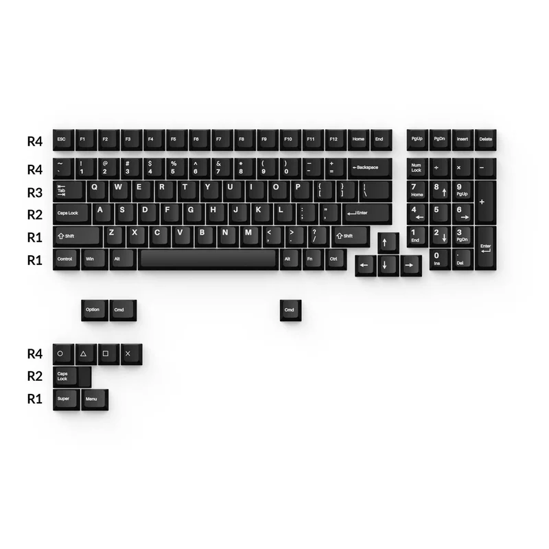 Keychron Cherry Profile Double Shot PBT Full Set Keycaps - White On Black (PBT-10)