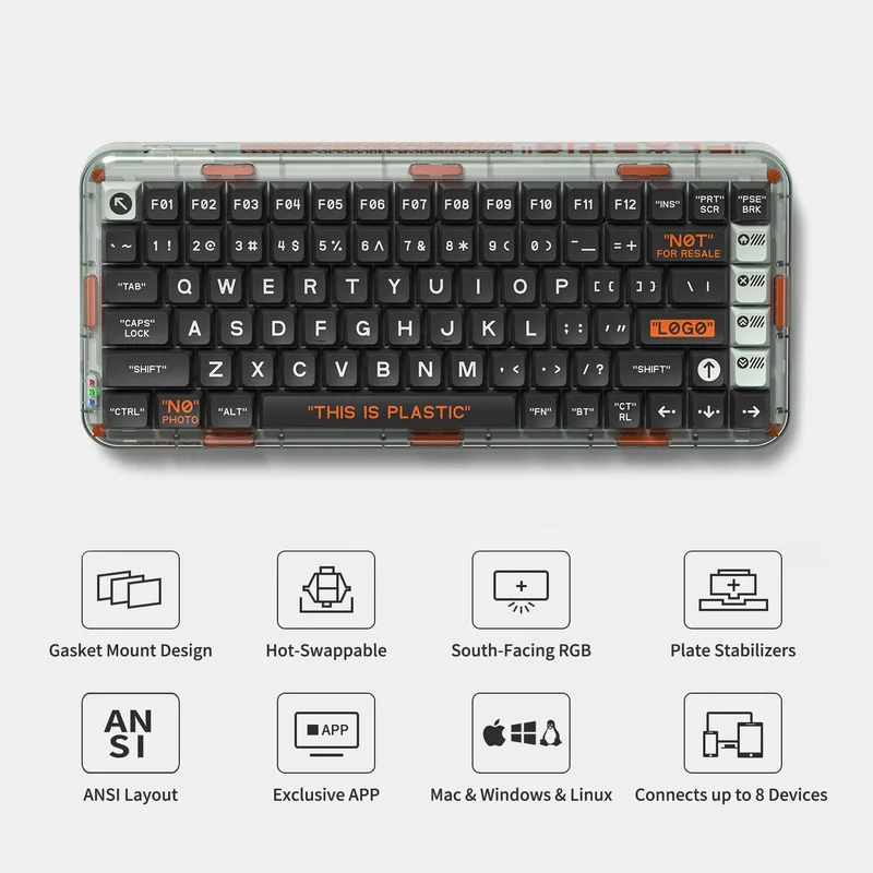 MelGeek MOJO84 Plastic Advance See-Through Custom Programmable Mechanical Keyboard (Kailh Box Brown)