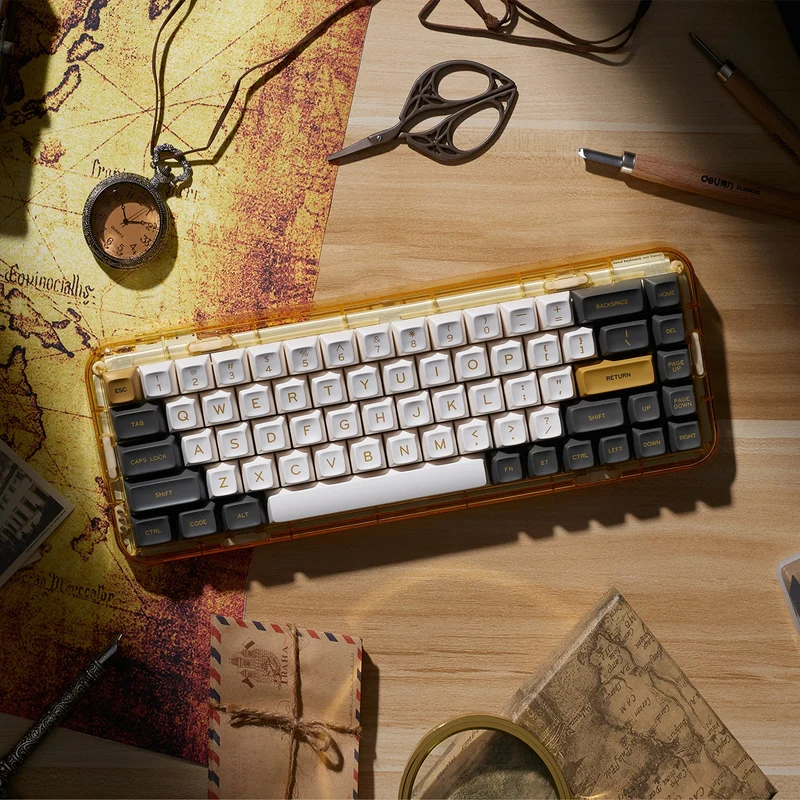 MelGeek MOJO68 Ember Custom & Programmable Bluetooth Mechanical Keyboard (Gateron Pro White, Gateron Pro Silver)