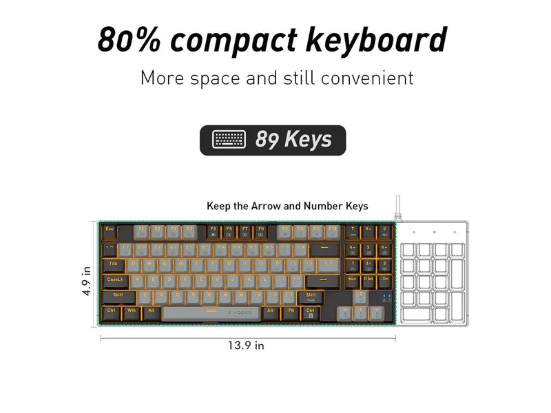 E-YOOSO Z-13 Single Light 89 KEYS Mechanical Keyboard Gray/Black (Red Switch)