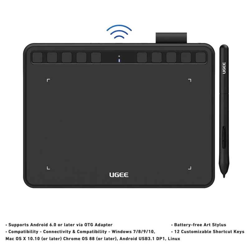 Ugee S1060W 10" Wireless Pen Tablet (Carbon Black)