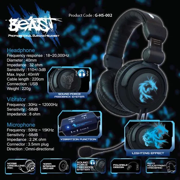 Elephant Dragonwar Beast Prof. Gaming Headset (G-HS-002)