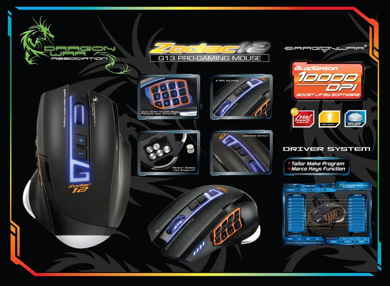 Dragonwar Zodiac 12 G13 Ergonomic MOBA/MMO Professional Gaming Mouse (ELE-G13-BK)
