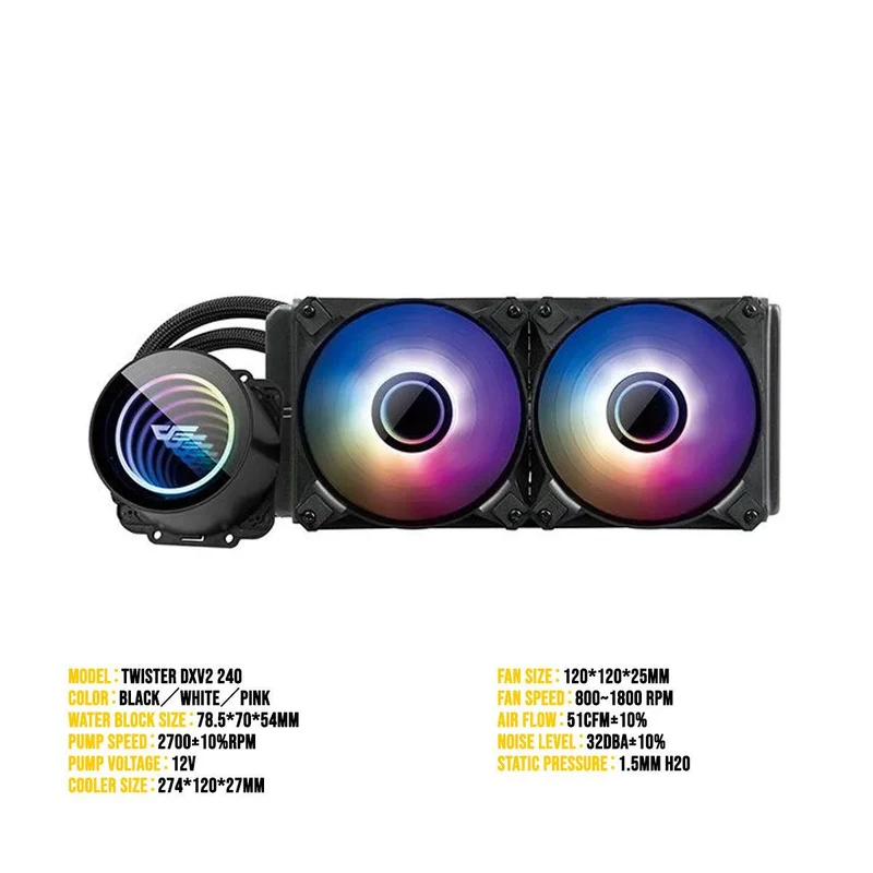 Darkflash Twister DX-240 V2 All-In-One 240MM Liquid CPU Cooler (Black)