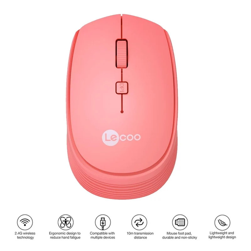 Lenovo Lecoo WS202 2.4G Wireless Mouse (Pink)