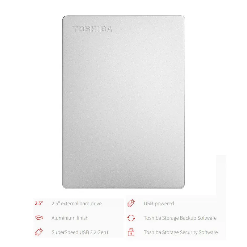 Toshiba Canvio Slim 1TB 2.5" USB 3.0 Portable External Hard Drive (Silver)