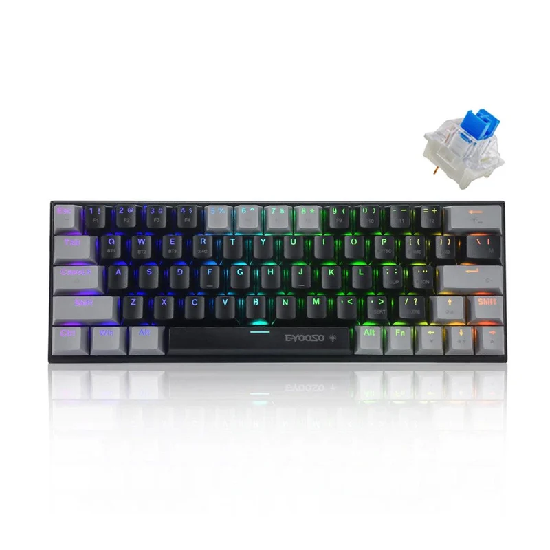 E-Yooso Z-11 Tri-Mode RGB 61 Keys Hot Swappable Mechanical Keyboard Black/Grey (Blue Switch)