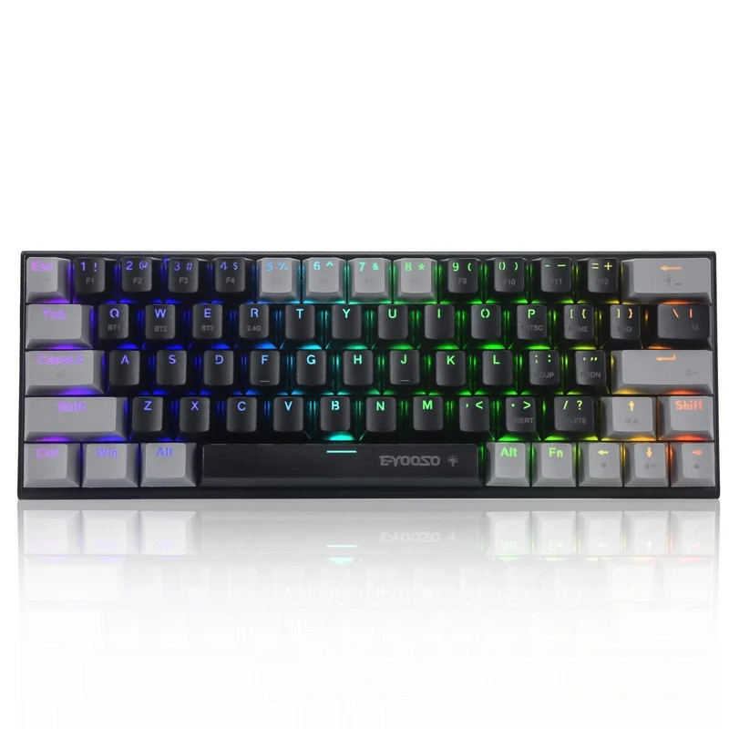 E-Yooso Z-11 Tri-Mode RGB 61 Keys Hot Swappable Mechanical Keyboard Black/Grey (Blue Switch)