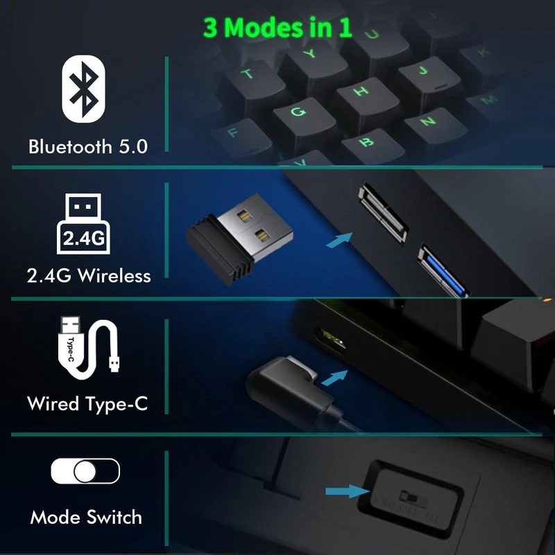 E-Yooso Z-11 Tri-Mode RGB 61 Keys Hot Swappable Mechanical Keyboard Black/Grey (Blue Switch)