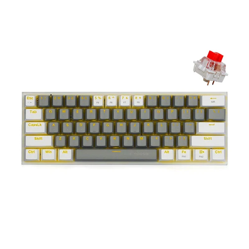 E-Yooso Z-11 Single Light RGB 61 Keys Hot Swappable Mechanical Keyboard Gray/White (Red Switch)