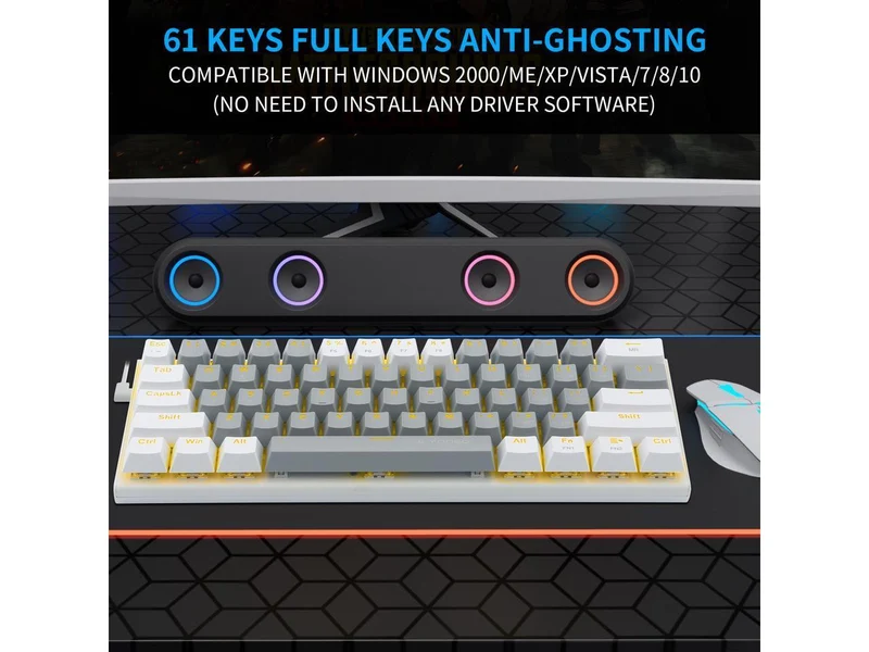 E-Yooso Z-11 Single Light RGB 61 Keys Hot Swappable Mechanical Keyboard Gray/White (Red Switch)