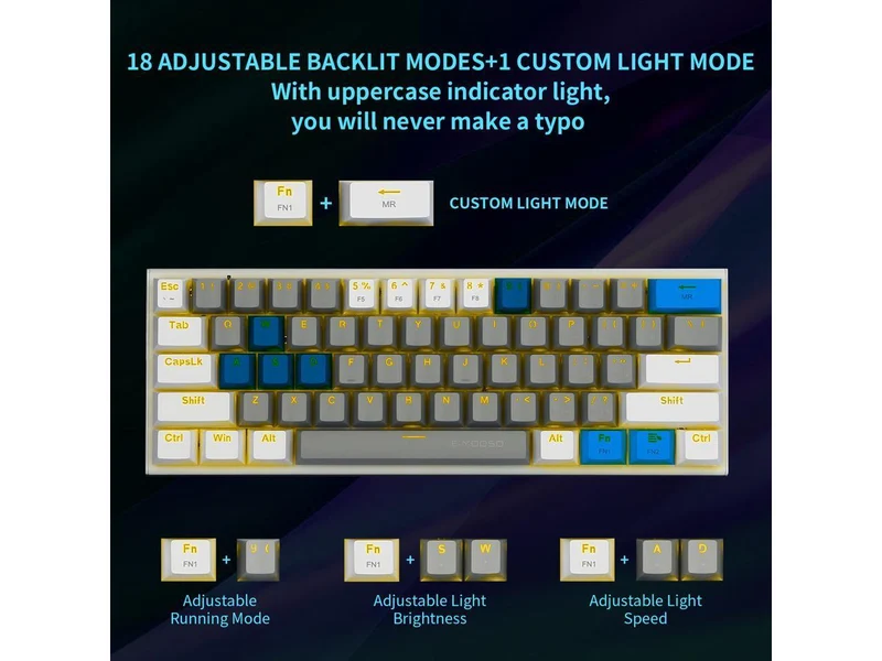 E-Yooso Z-11 Single Light RGB 61 Keys Hot Swappable Mechanical Keyboard Gray/White (Red Switch)