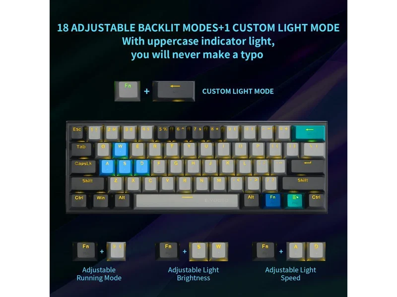 E-YOOSO Z-11 Single Light RGB 61 Keys Hot Swappable Mechanical Keyboard Gray/Black (Red Switch)