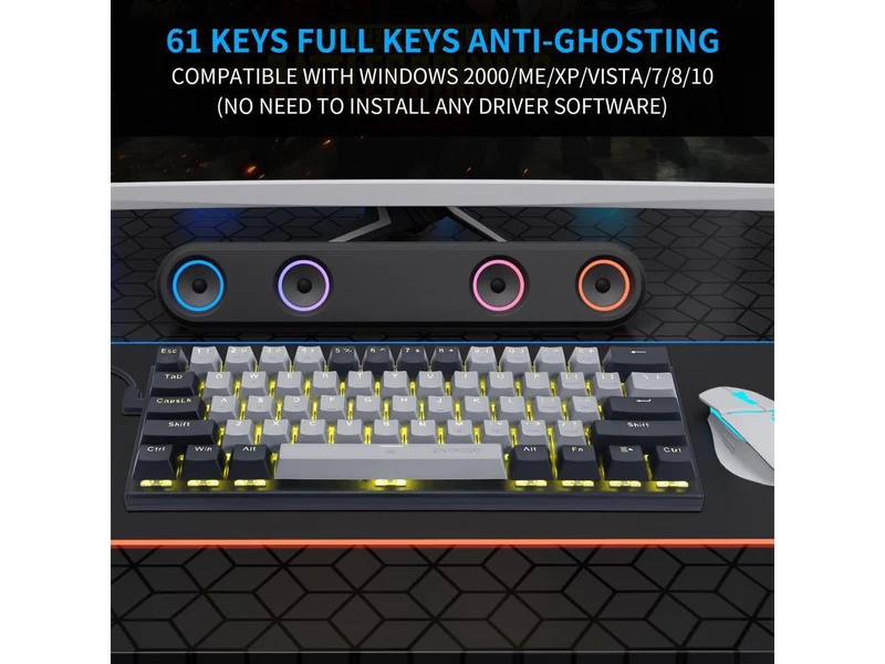E-YOOSO Z-11 Single Light RGB 61 Keys Hot Swappable Mechanical Keyboard Gray/Black (Red Switch)