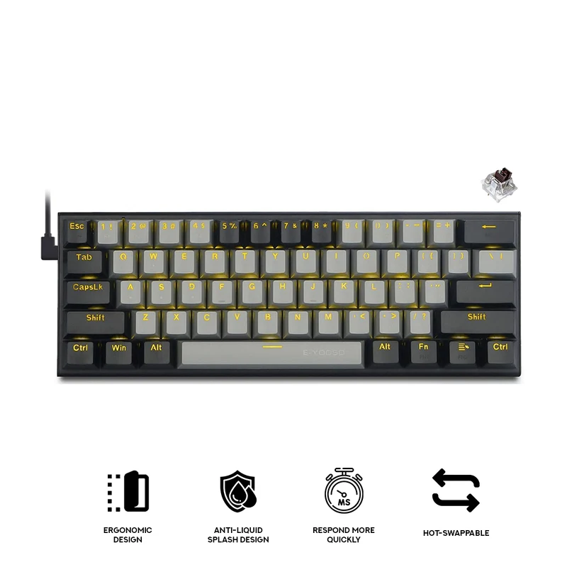 E-Yooso Z-11 Single Light 61 Keys Hot Swappable Mechanical Keyboard Black/Gray (Brown Switch)