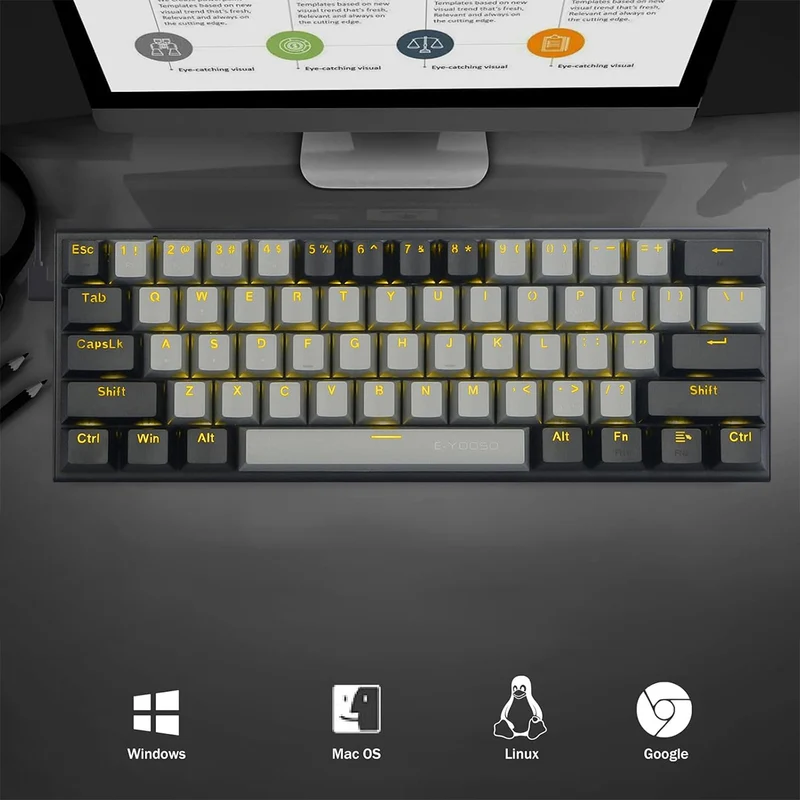E-Yooso Z-11 Single Light 61 Keys Hot Swappable Mechanical Keyboard Black/Gray (Brown Switch)