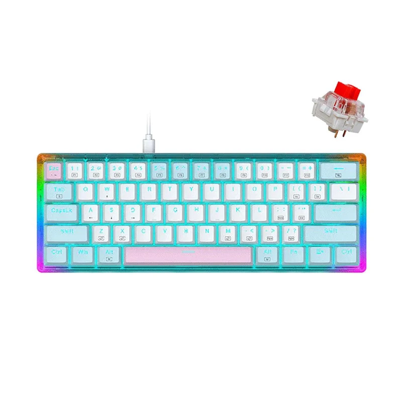E-Yooso Z-11T Single Light With RGB Side Light 61 Keys Mechanical Keyboard Blue/White (Red Switch)