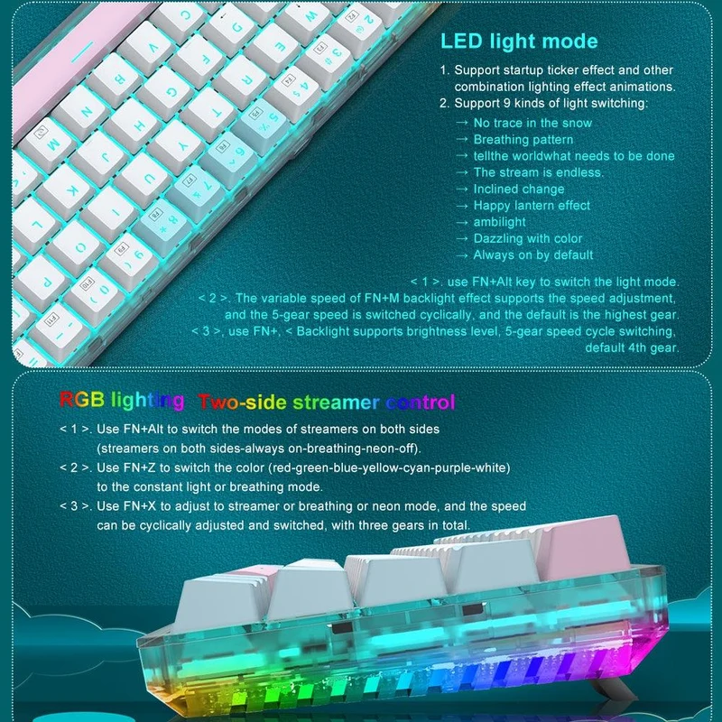 E-Yooso Z-11T Single Light With RGB Side Light 61 Keys Mechanical Keyboard Blue/White (Red Switch)