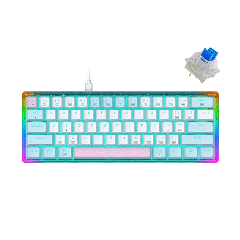 E-Yooso Z-11T Single Light With RGB Side Light 61 Keys Mechanical Keyboard White/Blue (Blue Switch)