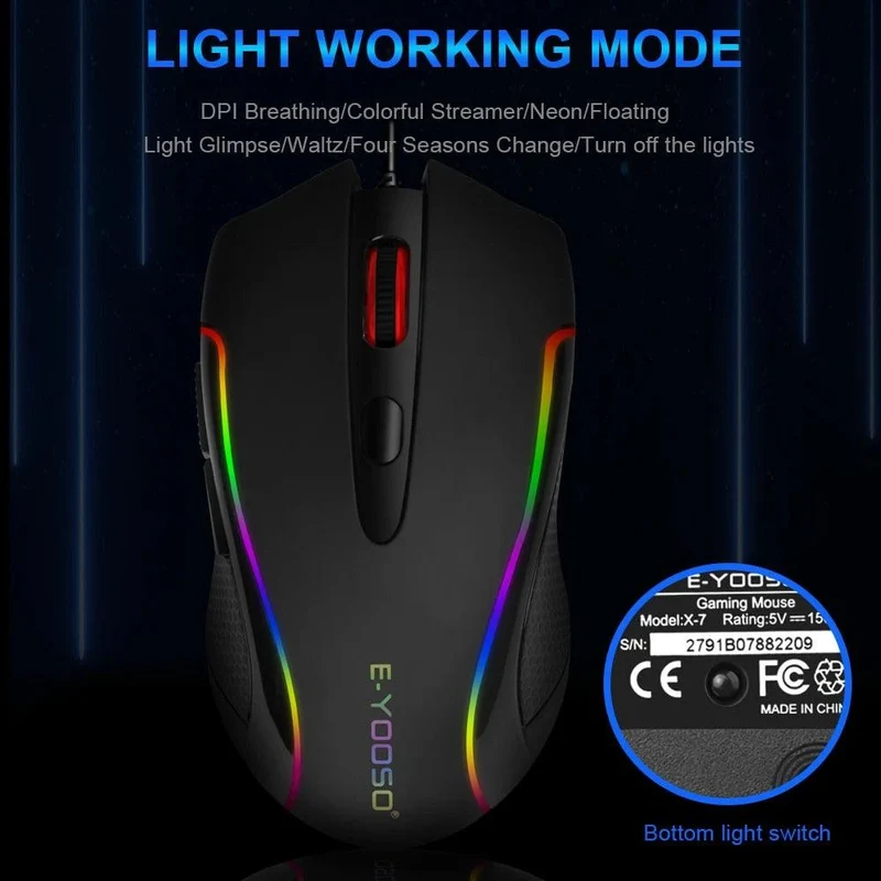 E-Yooso X-7 RGB Ergonomic Gaming Mouse (Black)