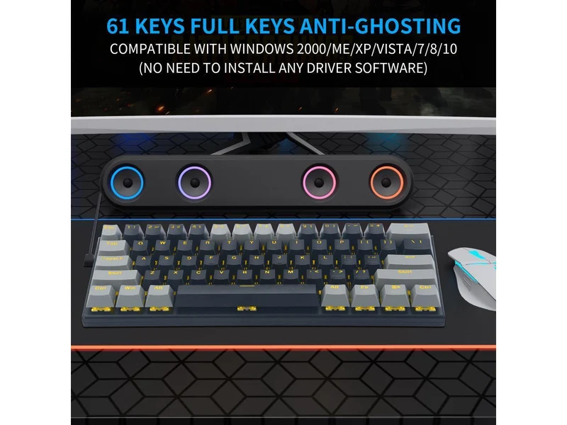 E-Yooso Z-11 Single Light RGB 61 Keys Hot Swappable Mechanical Keyboard Black/Gray (Blue Switch)