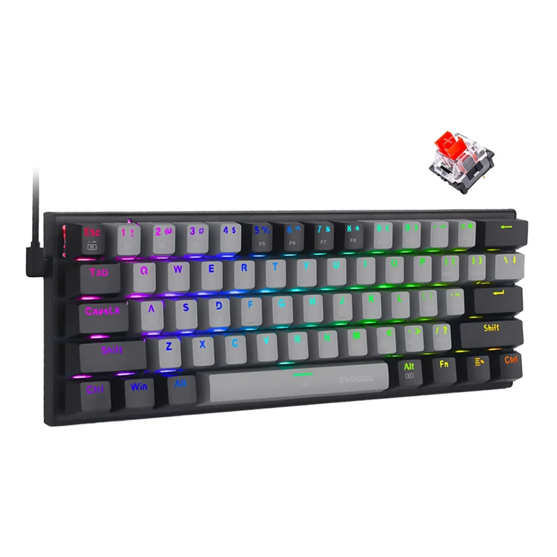 E-YOOSO Z-11 RGB 61 Keys Hot Swappable Mechanical Keyboard Gray/Black (Red Switch)