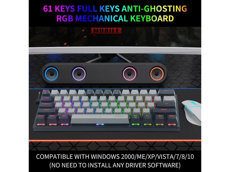 E-YOOSO Z-11 RGB 61 Keys Hot Swappable Mechanical Keyboard Gray/Black (Red Switch)