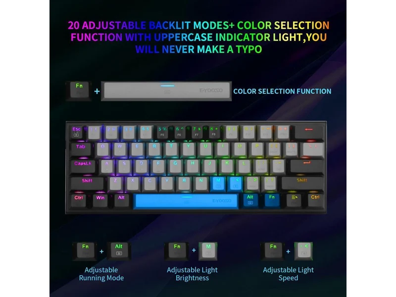 E-YOOSO Z-11 RGB 61 Keys Hot Swappable Mechanical Keyboard Gray/Black (Red Switch)