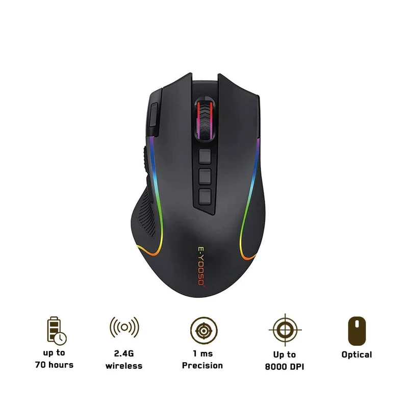 E-Yooso X-11 RGB Ergonomic Wireless Gaming Mouse (Black)