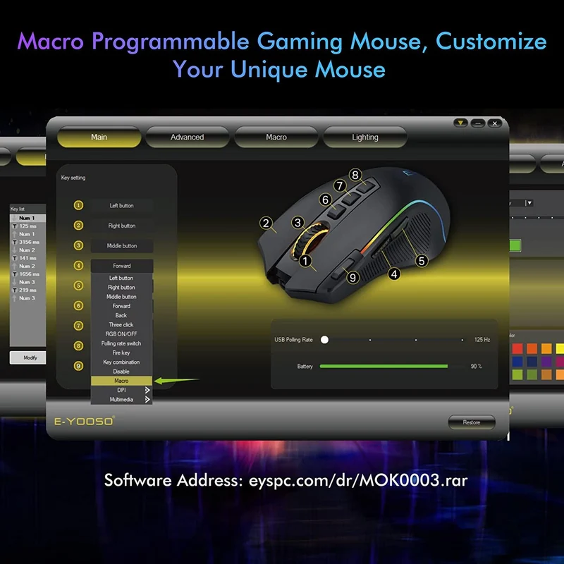E-Yooso X-11 RGB Ergonomic Wireless Gaming Mouse (Black)