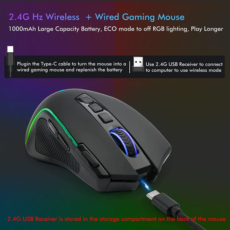E-Yooso X-11 RGB Ergonomic Wireless Gaming Mouse (Black)