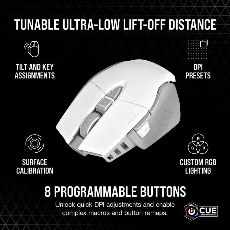 CORSAIR M65 RGB Ultra Wireless Tunable FPS Gaming Mouse (White) (CH-9319511-AP2)