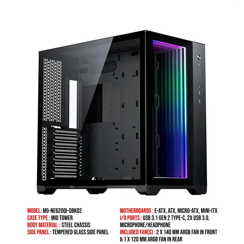 Phanteks Magniumgear Neo Qube 2 DRGB Tempered Glass Mid-Tower Case (Infinity Mirror Black) (MG-NE620QI-DBK02)