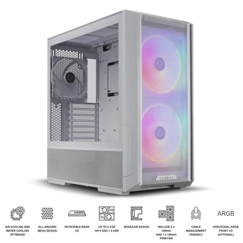 Lian Li Lancool 216RW RGB Airflow Focus Steel/Tempered Glass ATX Mid-Tower Case (White)