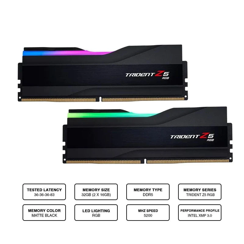 G.Skill Trident Z5 RGB 32GB (2 X 16GB) DDR5-5200 Memory (F5-5200J3636C16GX2-TZ5RK)