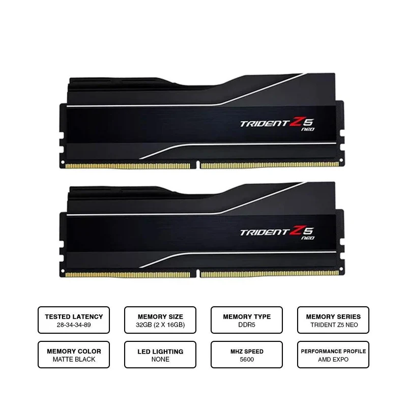 G.Skill Trident Z5 NEO 32GB (16GBX2) DDR5-5600 CL28-34-34-89 1.35V AMD EXPO Memory (F5-5600J2834F16GX2-TZ5N)
