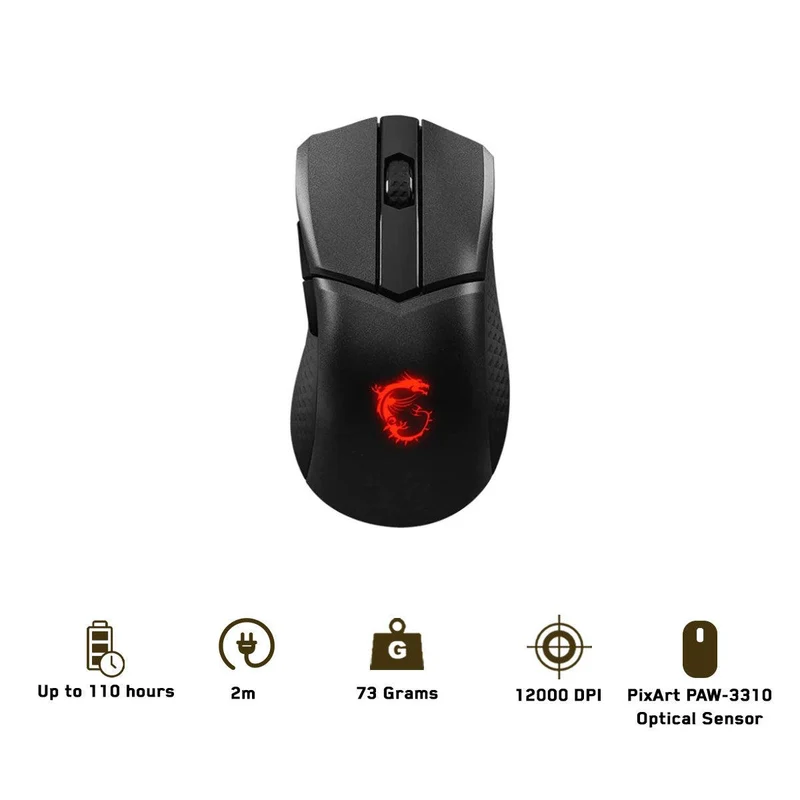 MSI Clutch GM31 RGB Lightweight Wireless Gaming Mouse With Charging Dock (Black)