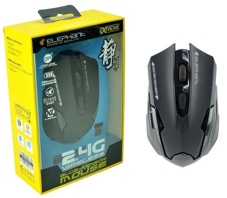 Elephant Extreme 2.4G Wireless Blue-Sensor Mouse (ELE-M519-BLACK)