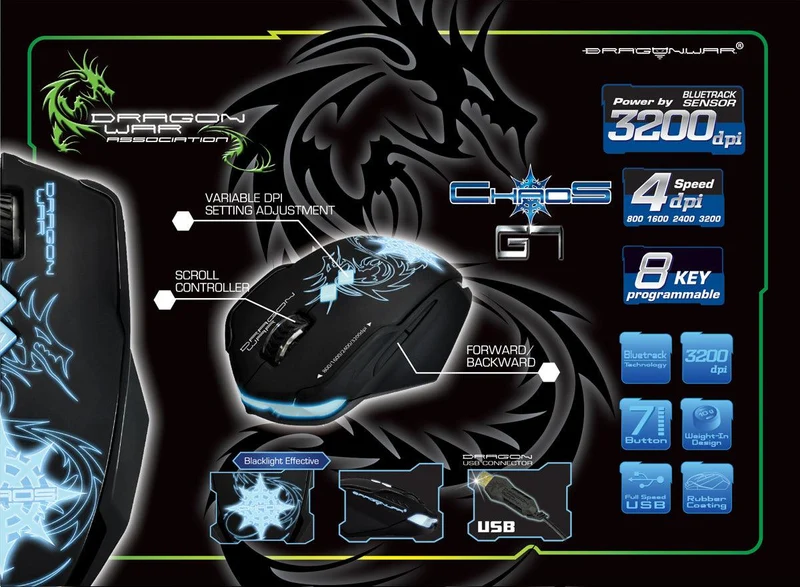 Elephant Dragonwar G7 Chaos Bluetrack Mouse w/Prof Gaming Mouse Mat (ELE-G7)