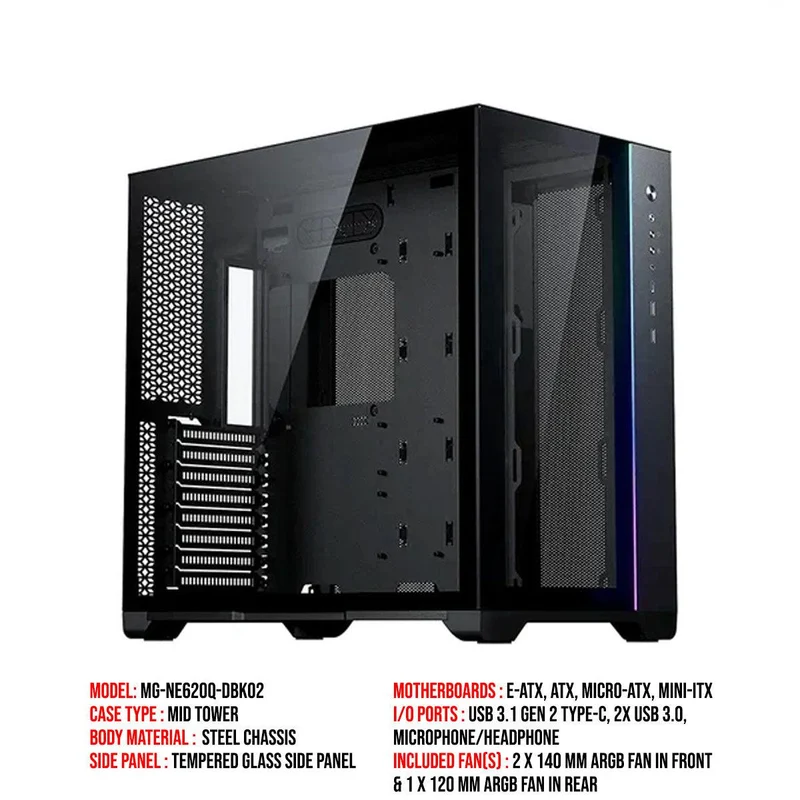 Phanteks Magniumgear Neo Qube 2 DRGB Tempered Glass Mid-Tower Case (Black) (MG-NE620Q-DBK02)