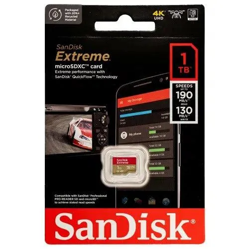 Sandisk Extreme 1TB UHS-1 190MB/S MicroSDXC Card (SDSQXAV-1T00-GN6MN)